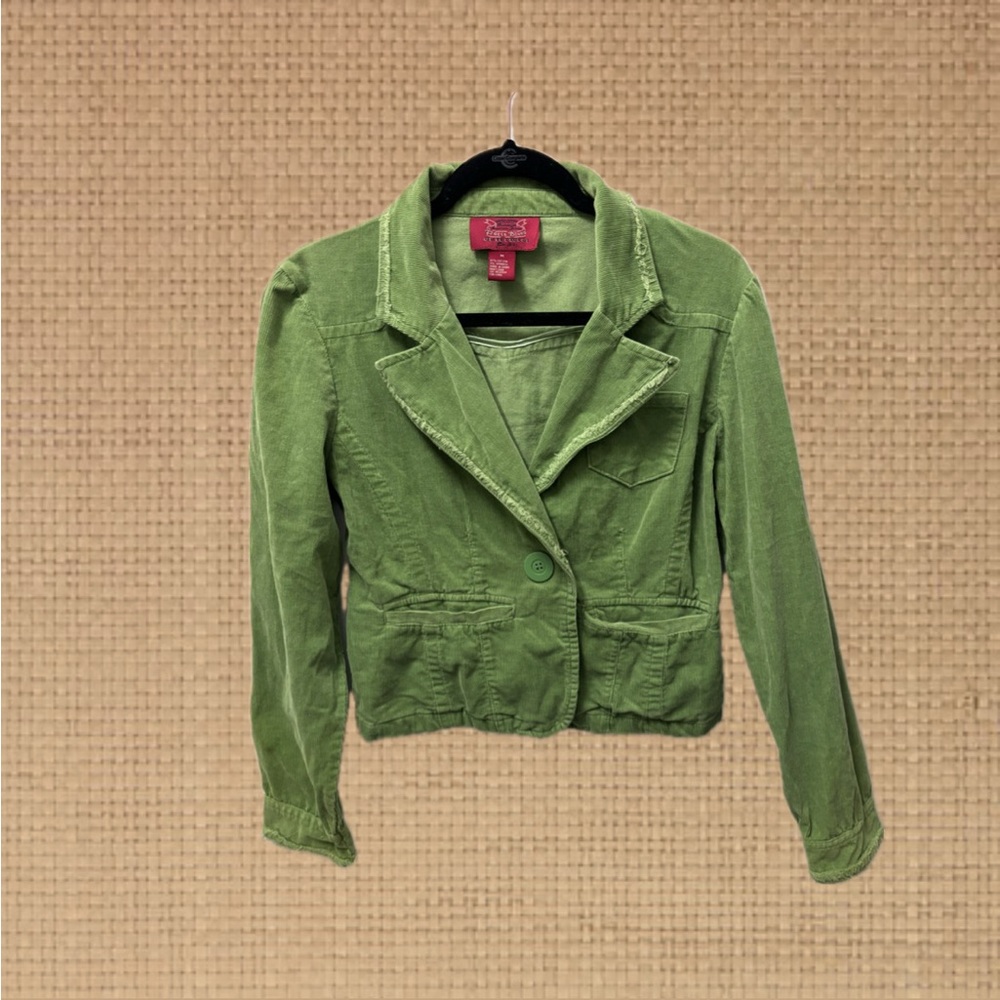 Vintage Y2K Paris Blues Green Blazer Cropped Corduroy Jacket